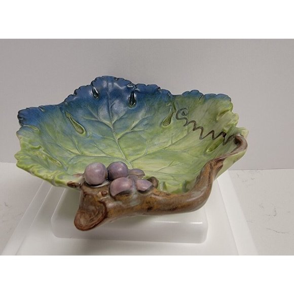 VTG Green Grape Leaf Takahashi San Francisco Pottery Ceramic Majolica Style Bowl - Picture 16 of 16